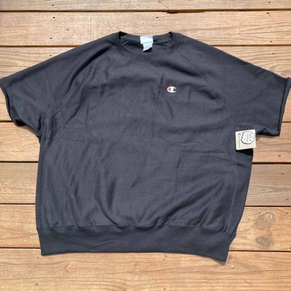 Champion Reverse Weave Short Sleeve Cutoff Crewneck Sweatshirt Black 3XL
